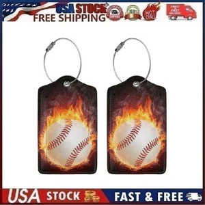 2 Pcs Baseball Luggage Tags for Suitcases, Steel Loops, Privacy Covers, ID Label - Picture 1 of 9