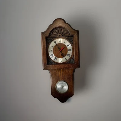 Vintage Trend Clocks Zeeland Wall Clock & Barometer West Germany Oak Wood Tested - Image 1 of 4