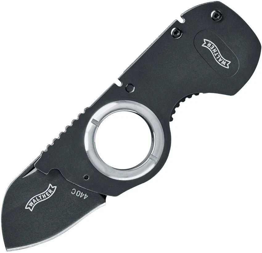 Walther Black Framelock Folding Knife Blade & Finger Ring - 5.0794-US - Image 1 of 1