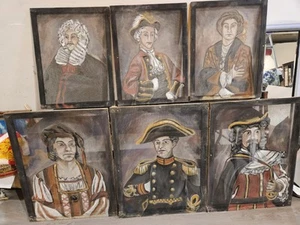 Figuras históricas vintage pintadas a mano pintadas en yute estirado - Imagen 1 de 14