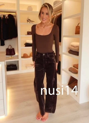 ZARA NEW WOMAN ZW  HIGH-WAISTED FLOCKED BALLOON JEANS PANT BROWN 4088/253/700 - Image 1 of 4