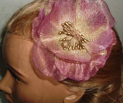 PURPLE AND GOLD SILK FLORAL HAIR FASCINATOR W CLIP NWT - Image 1 of 2