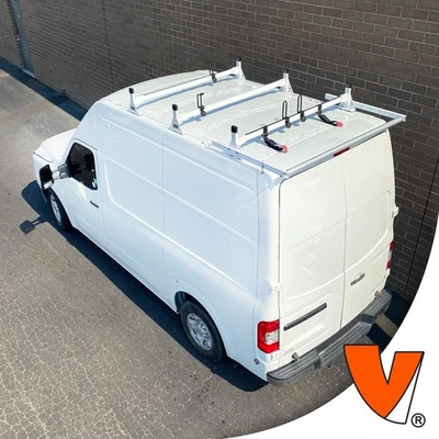 Sistema de portaequipajes de aluminio H1 de 3 barras con rodillo Nissan NV Cargo 2012-2021 todo acabado blanco Foto 1 de 4