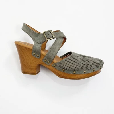 Zapatos Kork Ease Zuecos Korks Mujer 10 Tachuelas Perforadas Verdes Tirantes Punta Cerrada Foto 1 de 4