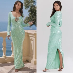 NWT HOUSE OF CB Size Medium Titania Sequin Long Sleeve Gown Maxi Dress - Picture 1 of 12