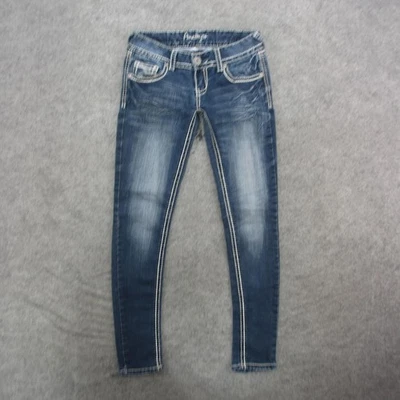 Amethyst Jeans Womens 1/2 Blue Skinny Stretch Distressed Mid Rise Denim Pants - Image 1 of 4