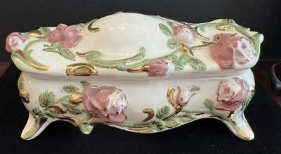 1950-е Винтажная Скульптурная Розовая/Золотая Фарфоровая Керамическая Безделушка на Ножках Туалетное Блюдо - Изображение 1 из 4