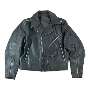 1950s 60s Black leather biker jacket motorcycle perfecto 2 star Mens Medium 40'' - Picture 1 of 14