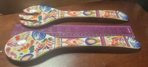 Retro Salad Tongs Vibrant Folk Pattern made with Melamine Plastic 12'' - Picture 1 of 3