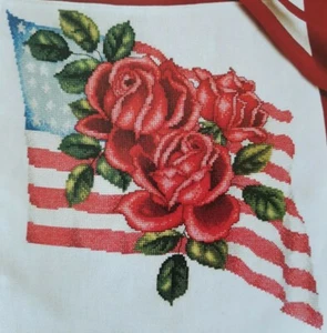 Cross Stitch "AMERICAN BEAUTY ROSE" pattern ~ flag, patriotic  - Picture 1 of 1
