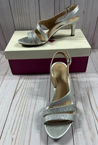 Naturalizer Womens Taimi Strappy Mid Heel Slingback Sandals Silver Glitter 8.5 M - Picture 1 of 9