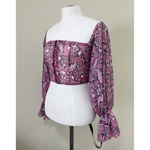 NWT PrettyLittleThing Size 2 Blush Baroque Chiffon Off The Shoulder Crop - Picture 1 of 7