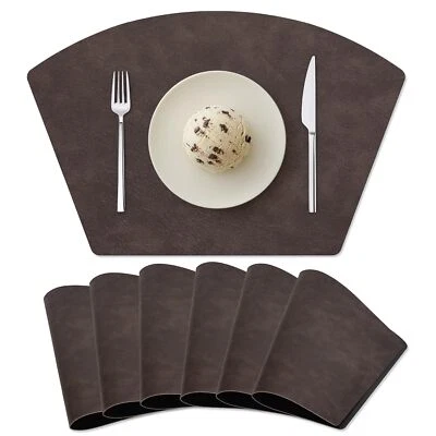 Placemats for Round Table Set of 6 Faux Leather Wedge Shaped Place Mats for D... - Image 1 of 4