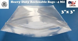 3"x 3" Clear 4 Mil Plastic Zip Seal Bag Reclosable Lock Top 4Mil Small Baggie - Picture 1 of 1
