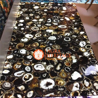 Black Agate Console Dining Table Handmade Furniture, Mid Century Modern Tables - Image 1 of 3