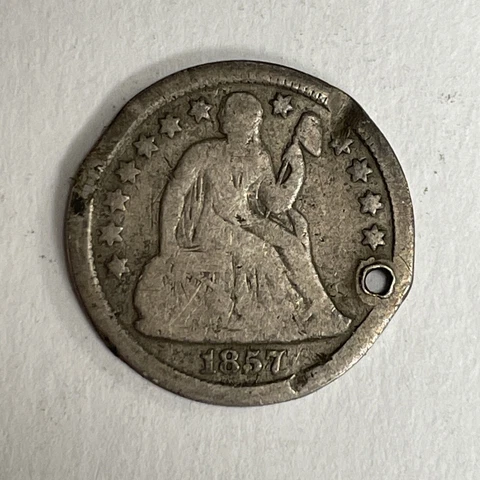 1857 Seated Liberty Dime 10c *Small Hole*  FREE SHIPPING Cover