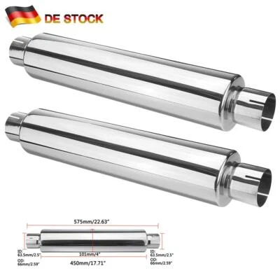 2X 2.5" Universal 63.5mm Auto Auspuff Endtopf Schalldämpfer Rund Edelstahl 575mm - Bild 1 von 4