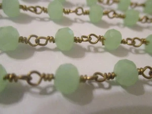 10 Ft Green Crystal Hand Knotted Beaded Brass Chain Simulated Gemstone BC4 - Picture 1 of 3