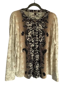 Dana Buchman Bluse Damen Gr. XL Langarm Blumen Paisley Tunika Oberteil - Bild 1 von 11