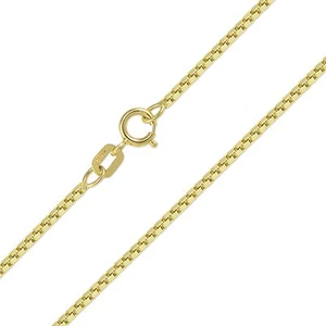 10K Solid Yellow Gold Box Necklace Chain 1.0mm 16-24" - Polished Link Women Men - Picture 1 of 2