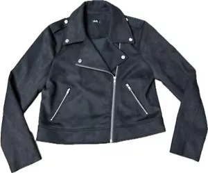 Dotti bomber jacket women's size 14 microsuede zips long sleeve Black coat EUC - Picture 1 of 18
