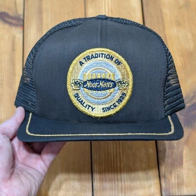 复古 Moor Mans 100 年布贴卡车司机帽 1985 年美国制造平沿帽 — 第 1/4 张图片
