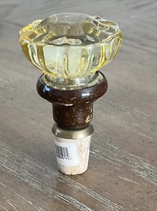 VTG Amber Yellow Victorian Glass Door Knob Brass Cork Bottle Stopper Converted - Picture 1 of 20