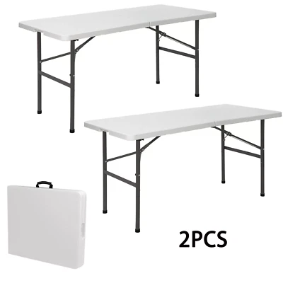 2PCS 4ft Plastic Folding Table Lightweight Table for Camping Picnic Fold-in-Half - Image 1 of 4