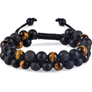8mm Stone Handmade Beads Good Luck Triple Protection Bracelet For Men Women New - Picture 1 of 8