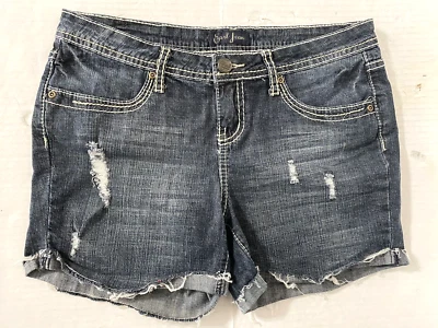 Earl Jean Women's Distressed Embellished Dark Wash Denim Shorts - Size 11 - Image 1 of 4
