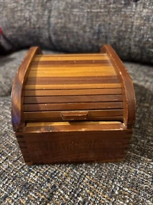 Vtg Mini Roll Top Desk Wooden Box Cards Trinket Box Merrill WI Souvenir Cedar - Picture 1 of 9