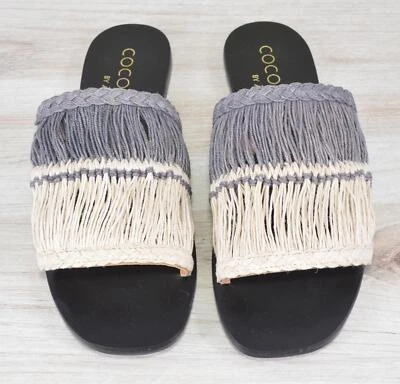 New COCONUTS by Matisse WATCHOUT Fringed Jute Slides Sandals Size 8 GREY/WHITE - Image 1 of 4