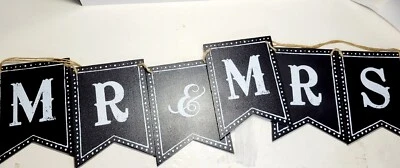 Wedding Mr and Mrs Wooden Stylized Pennant Banner Bridal Shower Decoration - Image 1 of 4