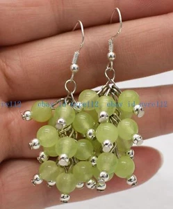 Charming 6mm Natural Green Peridot Round Gemstone Grape Bunch Earrings AAA - Picture 1 of 8