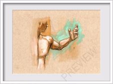 Figurine masculine originale bras anatomique 6x8 peinture à l'huile multimédia mixte LIVRAISON GRATUITE