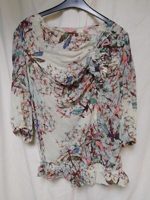TED BAKER  100% Silk Multicoloured Crepe Blouse Top, 3/4 Sleeves, UK 8, (Size 1) - Image 1 of 4