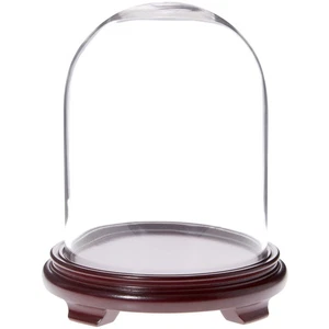 Plymor 8" x 10.25" Glass Display Dome Cloche (Red Wood Veneer Footed Base) - Picture 1 of 1