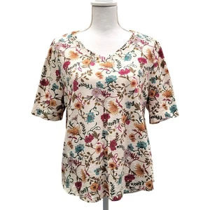 Chico's T-Shirt Oberteil Damen 2, große Blumen Kurzarm V-Ausschnitt Modal Boho weich - Bild 1 von 7