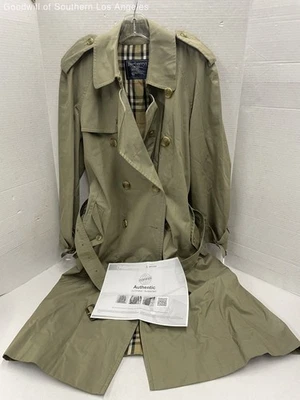 Винтажный Burberry's хлопок Тренч пальто мужской размер 36R хаки зеленый недостатки - Изображение 1 из 4