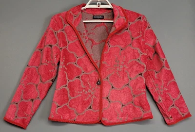 Khangura Jacket Womens Small Red Floral Jacquard Single Button Textured Blazer - Image 1 of 4