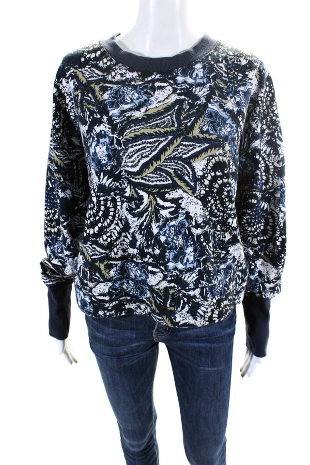 Joie Mujer Azul Marino Algodón Estampado Cuello Redondo Manga Larga Pullover Sudadera Talla L Foto 1 de 2