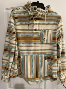 Felpa con cappuccio LEVITATE Baja Terry Fleece Pullover - 3 bottoni. Uomo grande. Striscia Digione - Foto 1 di 20