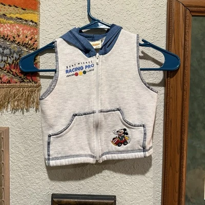 Vintage 90s RARE Boys Disney Racing Hooded Vest Mickey Mouse Size 24M 2T - Image 1 of 4