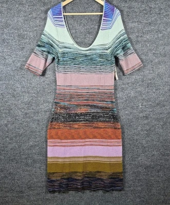 Anthropologie 罗纹针织毛衣迷笛连衣裙女式 XL 彩虹条纹 — 第 1/4 张图片