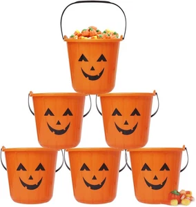 Halloween Trick Treat Candy Buckets, 6-Pack Plastic Pumpkin Pails - Picture 1 of 12