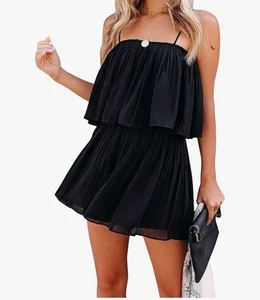 Pretty Garden Spaghetti Strap Romper Shorts Black Size Medium NWT T7 - Picture 1 of 2