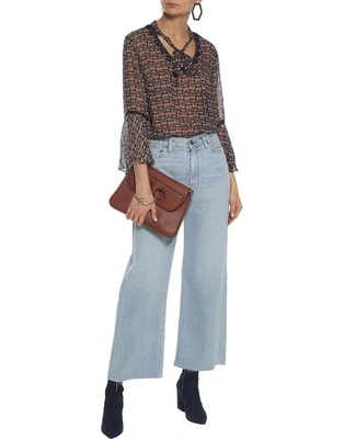 RRP €585 ANNA SUI Silk Crepe Blouse Size S Blue Floral See Through Made in USA - Image 1 of 4