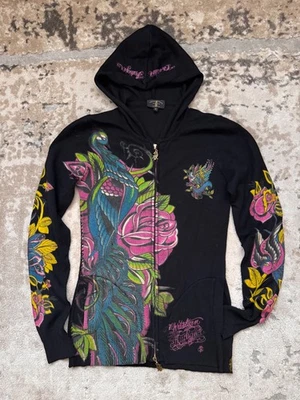 Suéter de Colección Ed Hardy por Christian Audigier Lana Pura Bordado Japonés Cremallera Foto 1 de 4