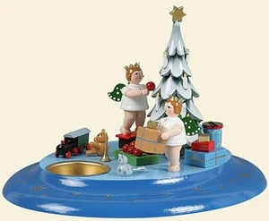 Kerzenhalter Teelicht- 2 Engel am Weihnachtsbaum mit Krone Höhe Engel ca 6cm NEU - Picture 1 of 1