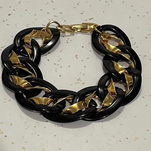 Signiertes Napier Vintage Armband goldfarben und schwarz Emaille 7 Zoll - Bild 1 von 8